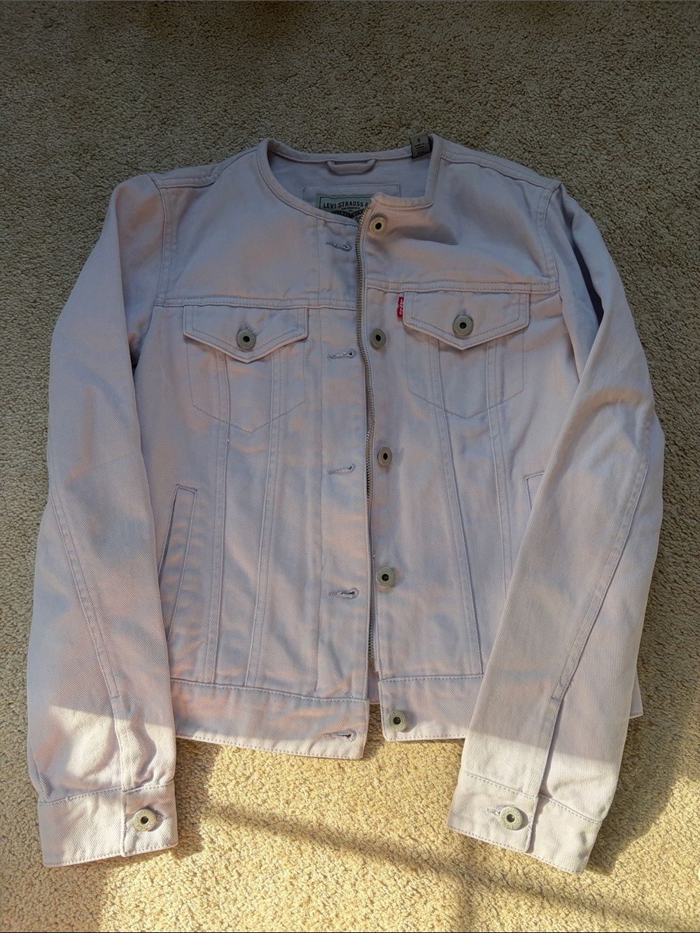 Levi's Pastel Pink Collarless Denim Trucker Jacket